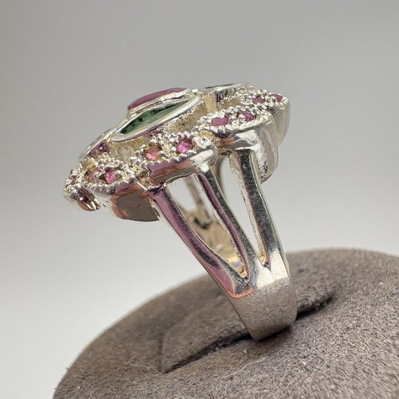 VTG Sterling Silver 925 Citrine Peridot Multi-Stone Statement Ring Size 8.5 - Picture 4 of 10